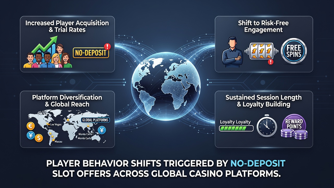 Darstellung globaler Casino-Plattformen und Spielerverhaltensdaten zu No-Deposit-Angeboten